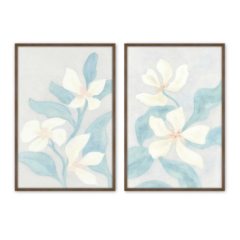 Ensemble de 2 reproductions Soft Petal Dance, 48" x 32", Framed Print, Walnut
