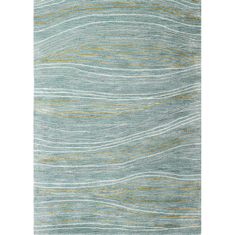 Tapis bleu sarcelle touffeté à la main Farrie, Rectangle 8 pi 6 po x 11 pi 6 po