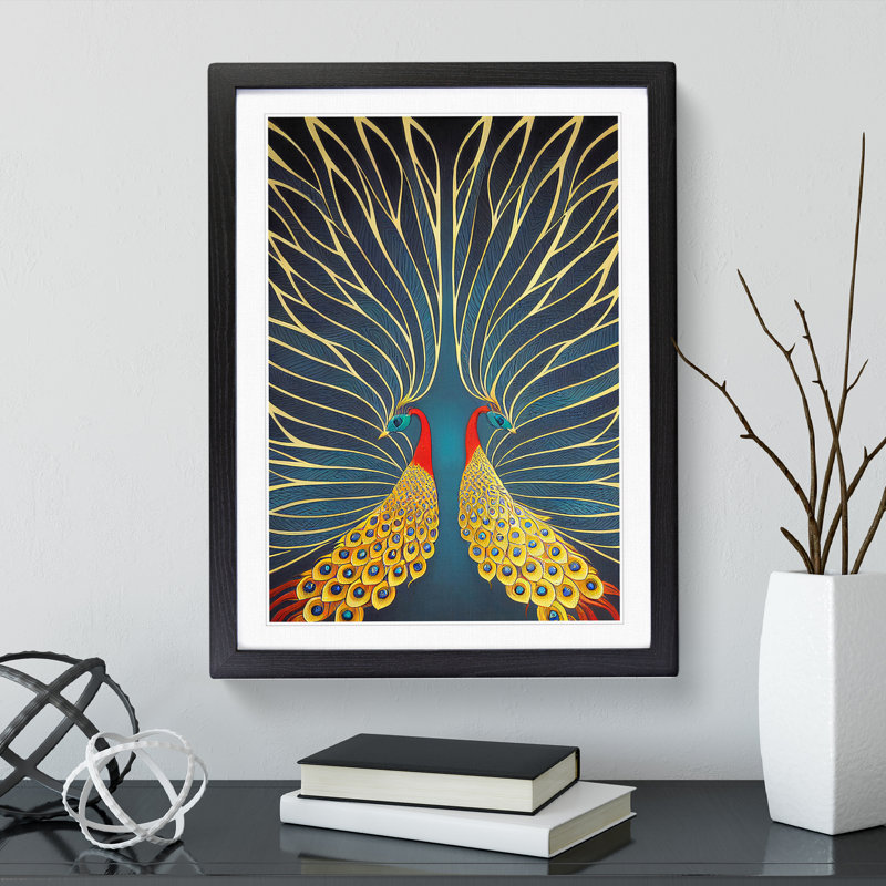 Striking Peacock Art No.3 - Wrapped Canvas Graphic Art, Black Framed, 46cm H x 34cm W x 2cm D