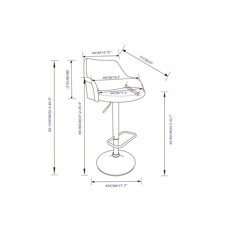 Hutton - Tabouret de bar pivotant réglable - Gris anthracite