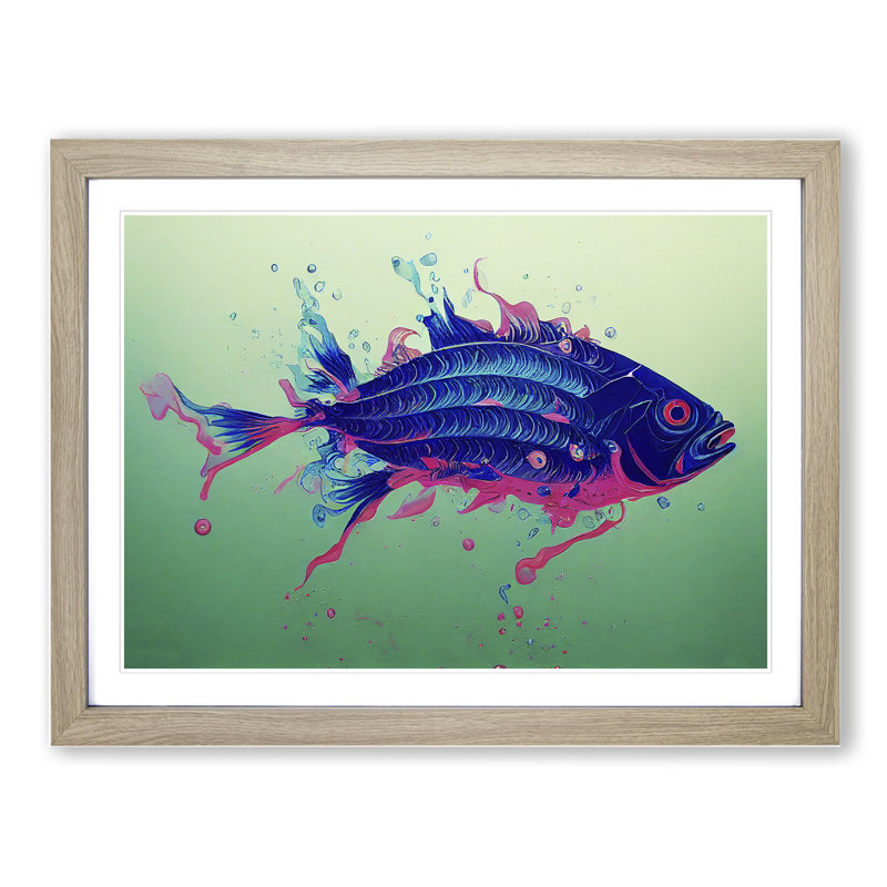 XH1022-8716X Surprising Fish Abstract - Single Picture Frame Print, 34cm H x 46cm W x 2cm D, Oak