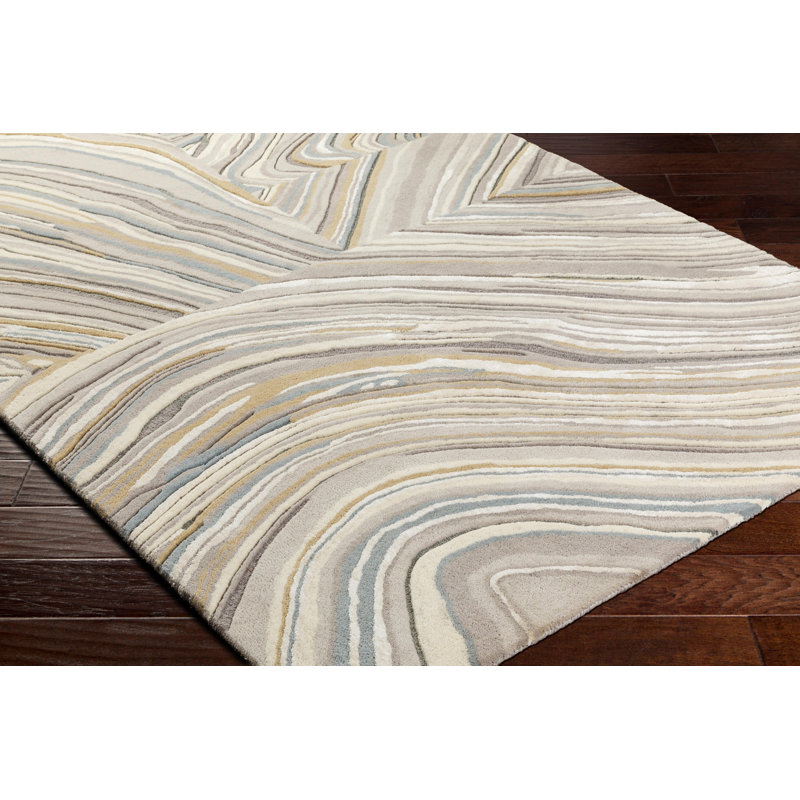 Tapis rectangulaire gris / blanc en viscose / laine touffeté à la main Rectangle Correyleigh, Rectangle 5 pi x 7 pi 6 po