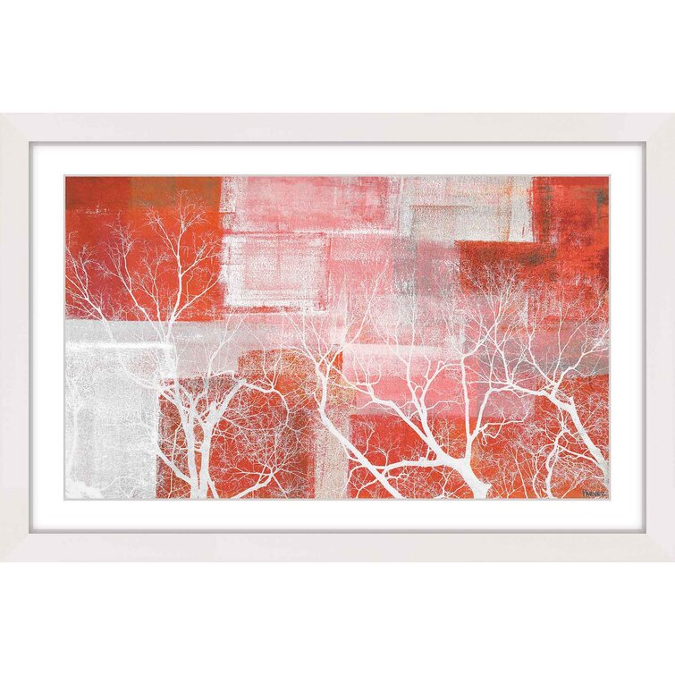 Red Landscape Framed On Paper by Parvez Taj Print