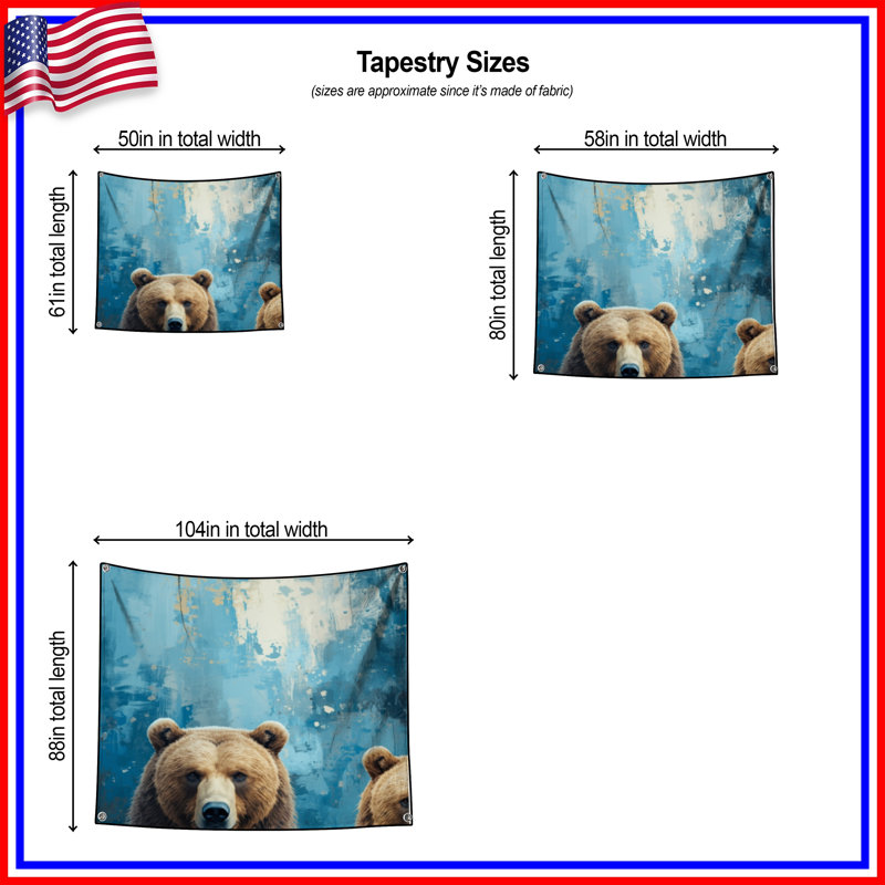 Two Brown Bears Wall Tapestry - Bears Wall Decor, 104in H x88 with 4 Grommets