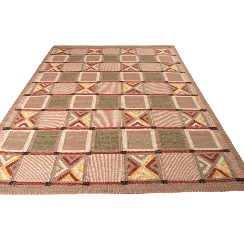 Scandinavian Hand Knotted Wool Geometric Area Rug, Rectangle 10' x 14'