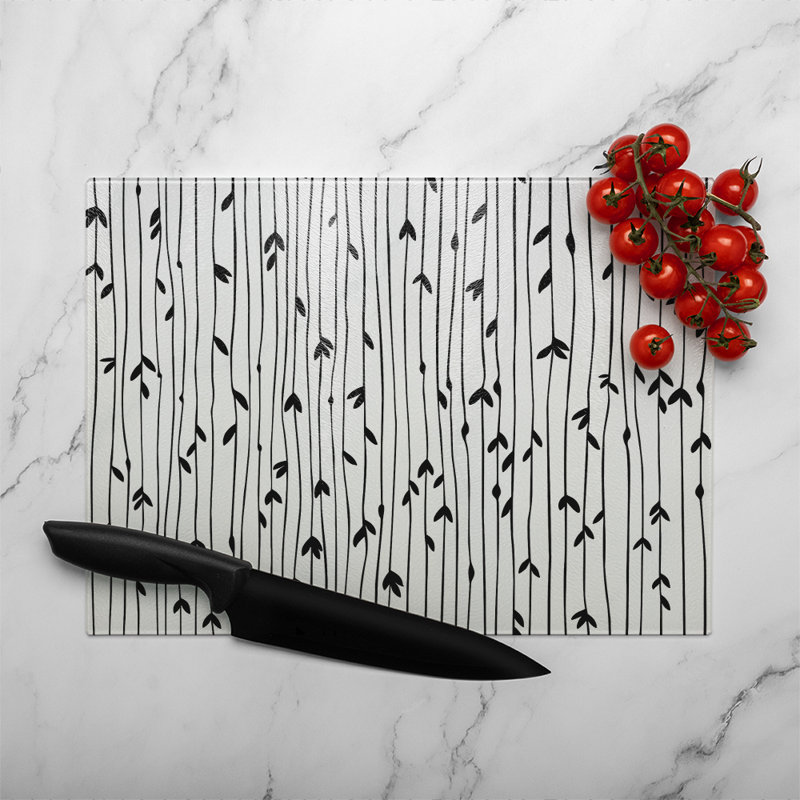 Sketchy Leaves Scattered  Glass Chopping Board
