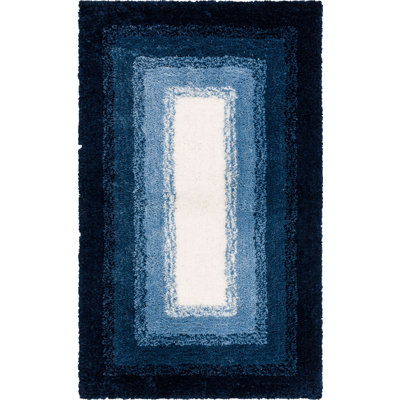 Sparkman Ombre Border Polyester Machine Washable Bath Rug