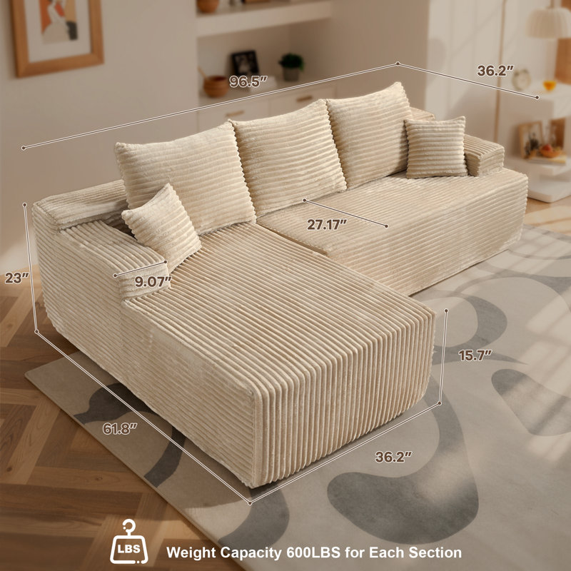 Navarrie No Assembly Required - 2 Piece Free Combination Compression Sectional, Beige Faux Fur, Left Chaise Facing
