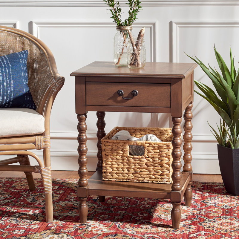 Athena Medium Brown Pinewood Accent Table with Storage