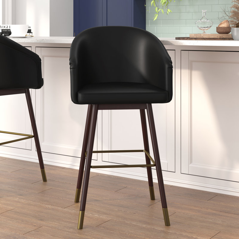 Tabouret de bar à dossier moyen de qualité commerciale avec pieds en bois de hêtre et dossier courbé, Noir, 1, 30"