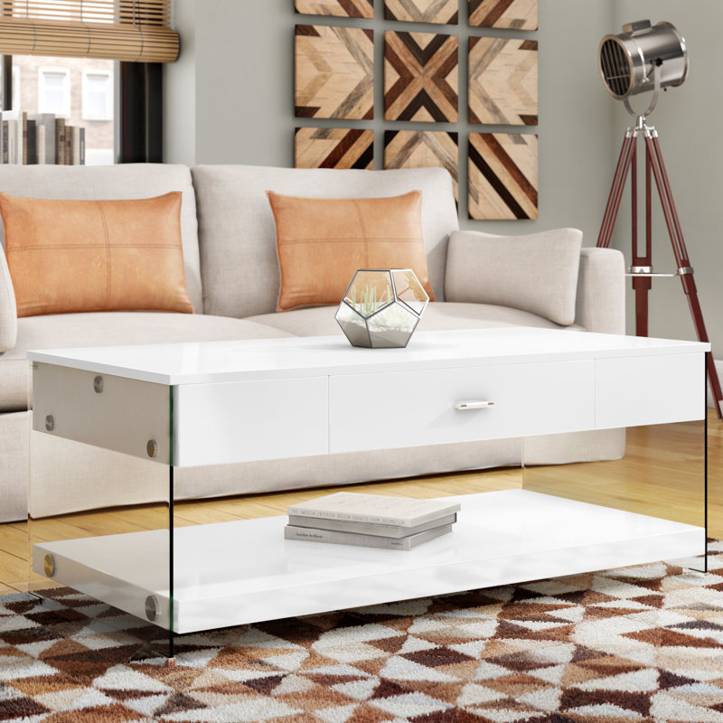 Table basse avec rangement Hannya, Blanc