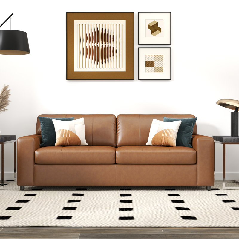 Latitude Run® Caro Leather Upholstered Sofa, Brown