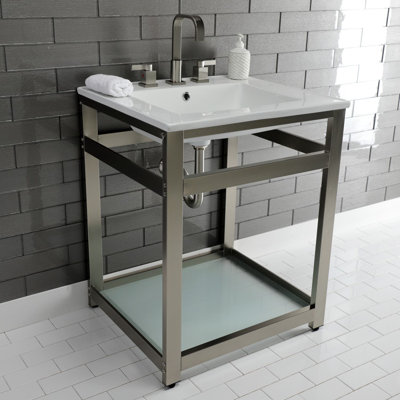 Quadras Ceramic Rectangular Console Bathroom Sink with Overflow