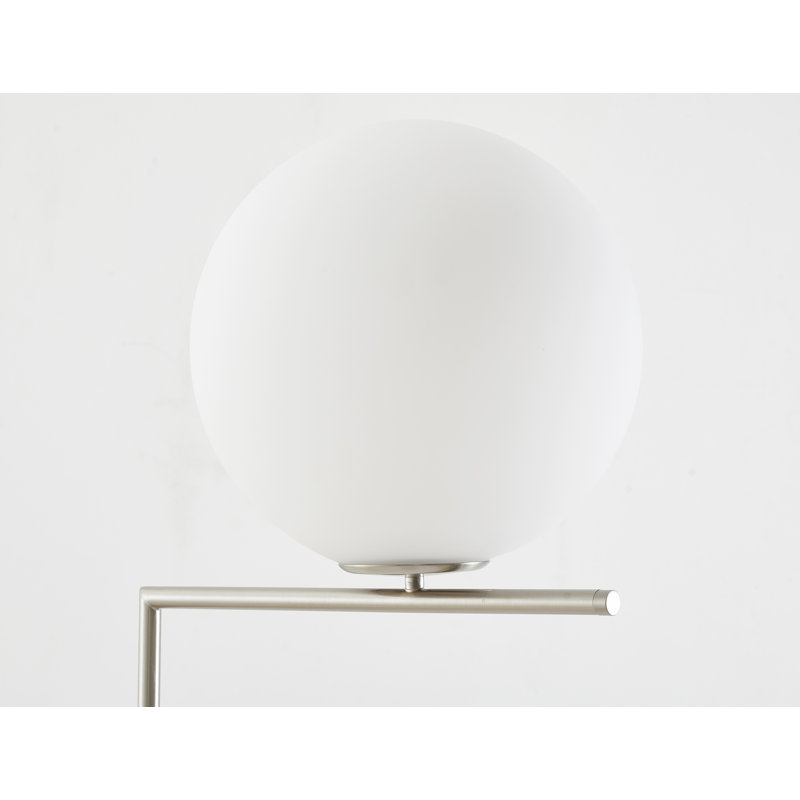 1-Light Satin Nickel Metal Floor Lamp With A Milk White Glass Shade, Satin Nickel