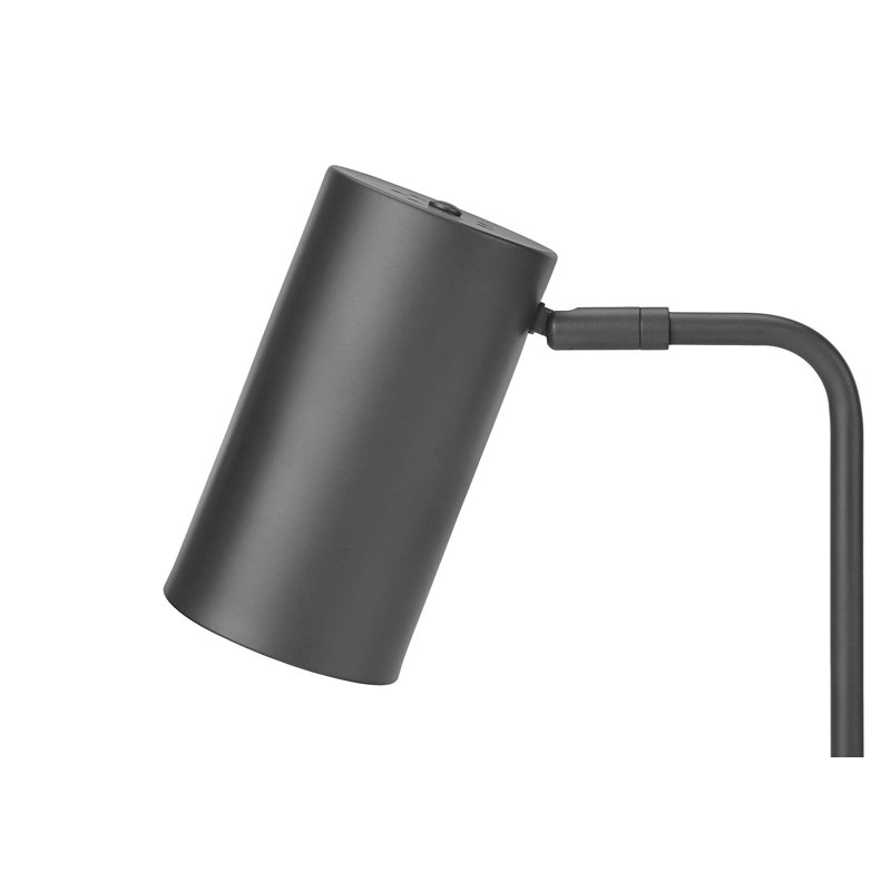 Éclairage, H 18 po, lampe de table, port USB inclus, métal gris, abat-jour gris, moderne