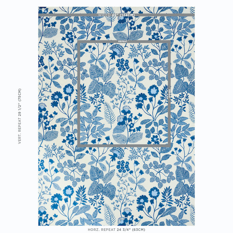 Emaline Embroidery Fabric, Blue/Medium Blue/White