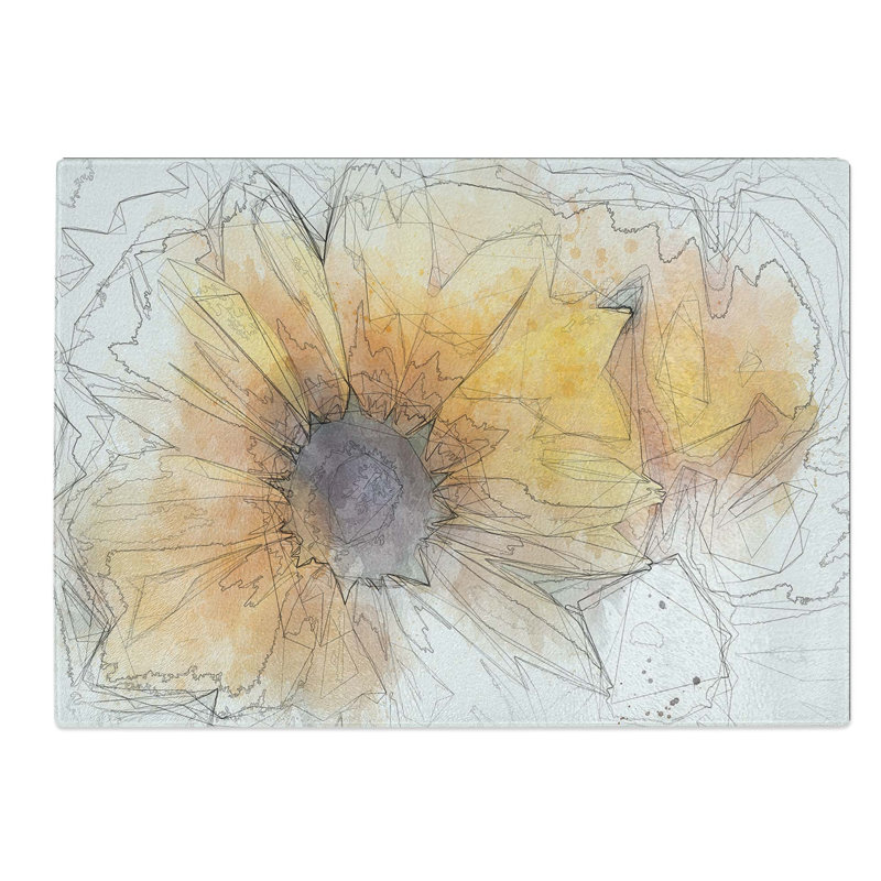 Tempered Glass Yellow Coneflowers in Abstract Chopping Board, 39 cm W x 28.5 cm L