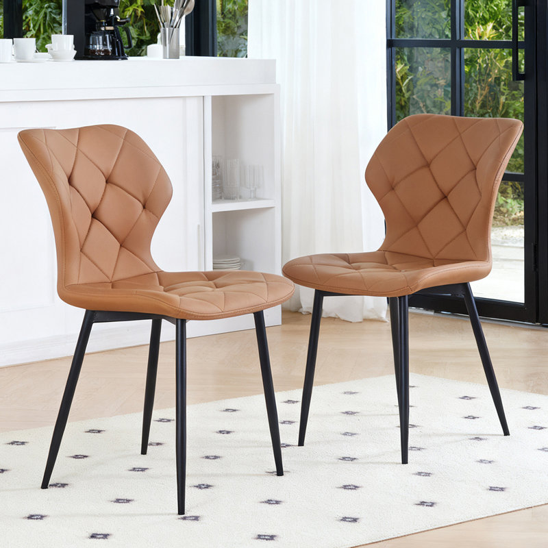Upholstered Armless Dining Chair With Wraparound Backrest, Faux Leather Coffee