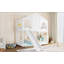 Lit superposé simple avec glissade, tablettes de rangement et fenêtre, conception enfantine pour chambre d'enfant, fabrication en bois massif, blanc
