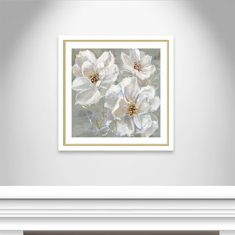 Summer Solstice I - peinture encadrée, Cadre blanc et or, H 34,25 po x l 34,25 po x P 1,13 po