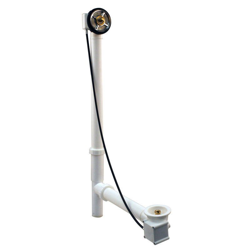 27" Cable Drive Pop-Up Bathtub Drain Trim with Poly Pipe Assembly and Rotary Overflow Cover, No Trim