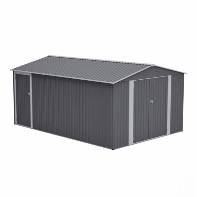 10X14 FT Outdoor Metal Storage Shed, Large Garden Shed Tool Shed With 3 Lockable Doors & Side Door, Waterproof Yard Building With 4 Air Vents