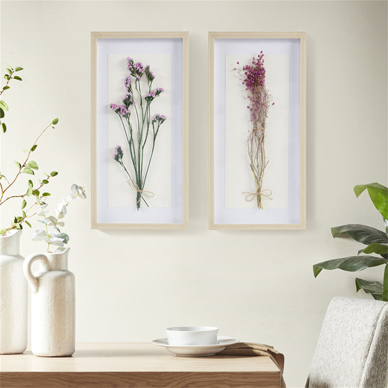 Natural Wood Frame Dried Flower Shadow Box Wall Art Set
