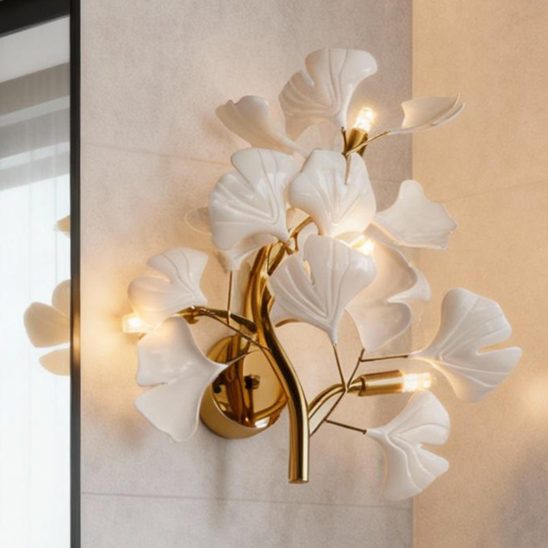 Applique murale 4 lumières Ginkgo Biloba dorée moderne