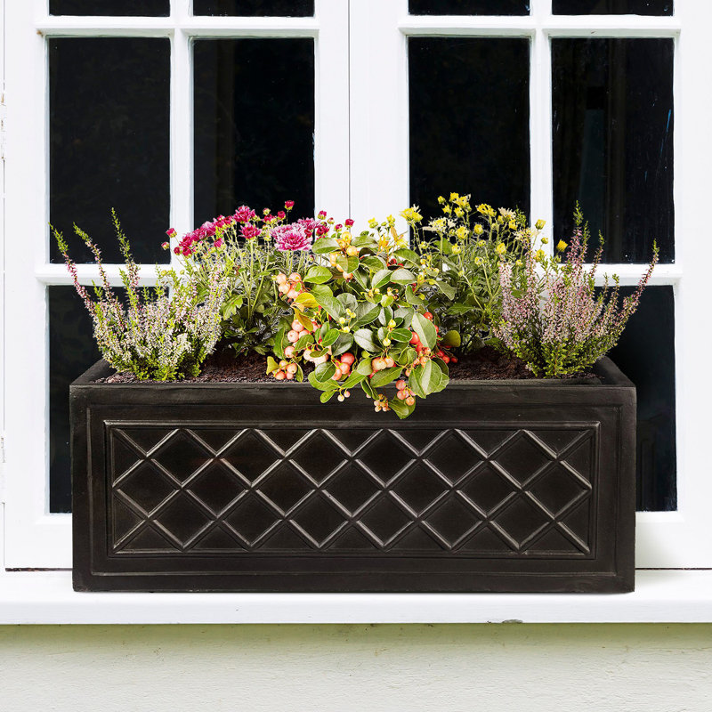 Stone Window Box Planter, 22 cm H x 60 cm W x 22 cm D, Dark Grey