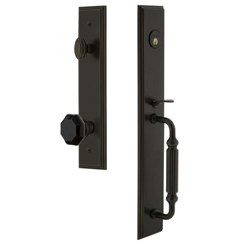 Carré Handleset with Single Cylinder Deadbolt and Lyon Door Knob and Rosette, Timeless Bronze, 2.375"