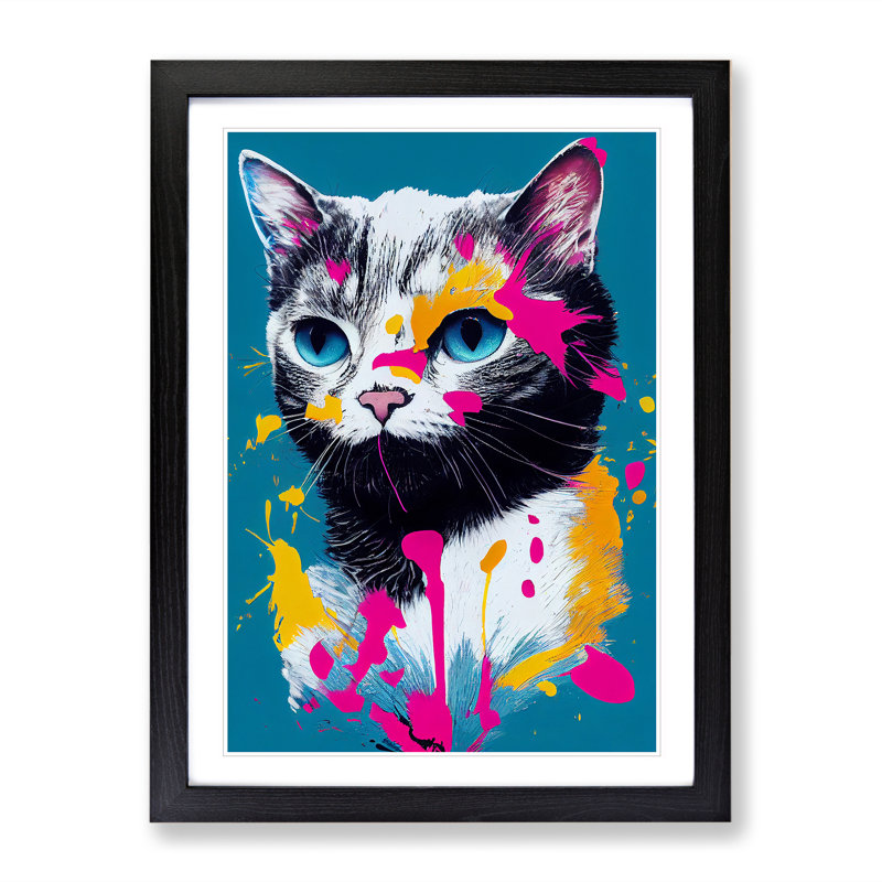 Paint Splat Cat No.3 - Framed Print, Black, 64cm H x 46cm W x 2cm D