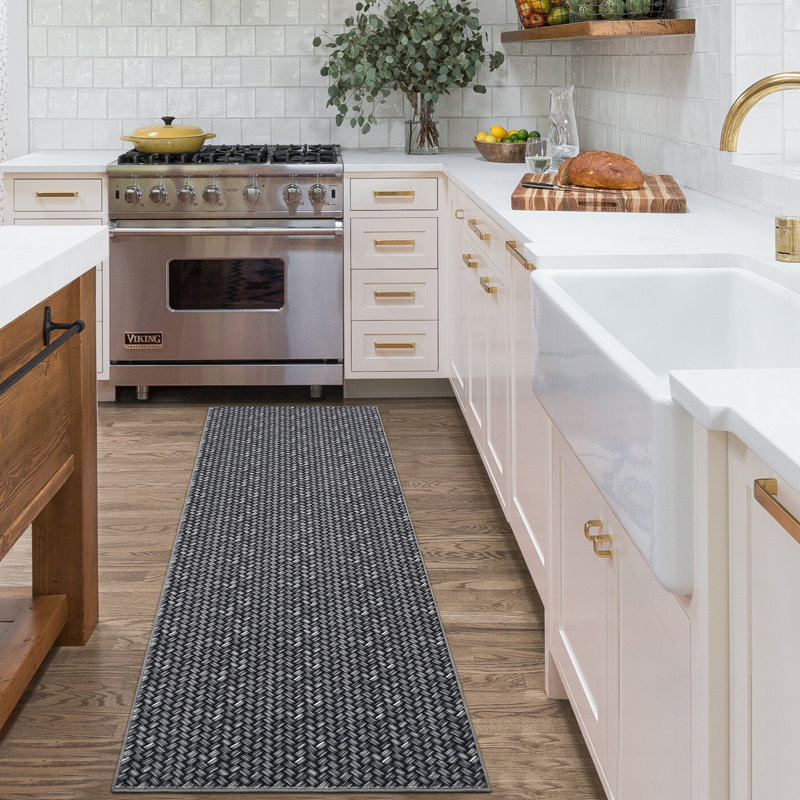 Modern Farmhouse Anti-Slip Area Rug Washable Non-Shedding Braided Print Throw Rug Foldable Low Pile Soft Indoor Accent Rug for Playroom Office Bedroom Living Room