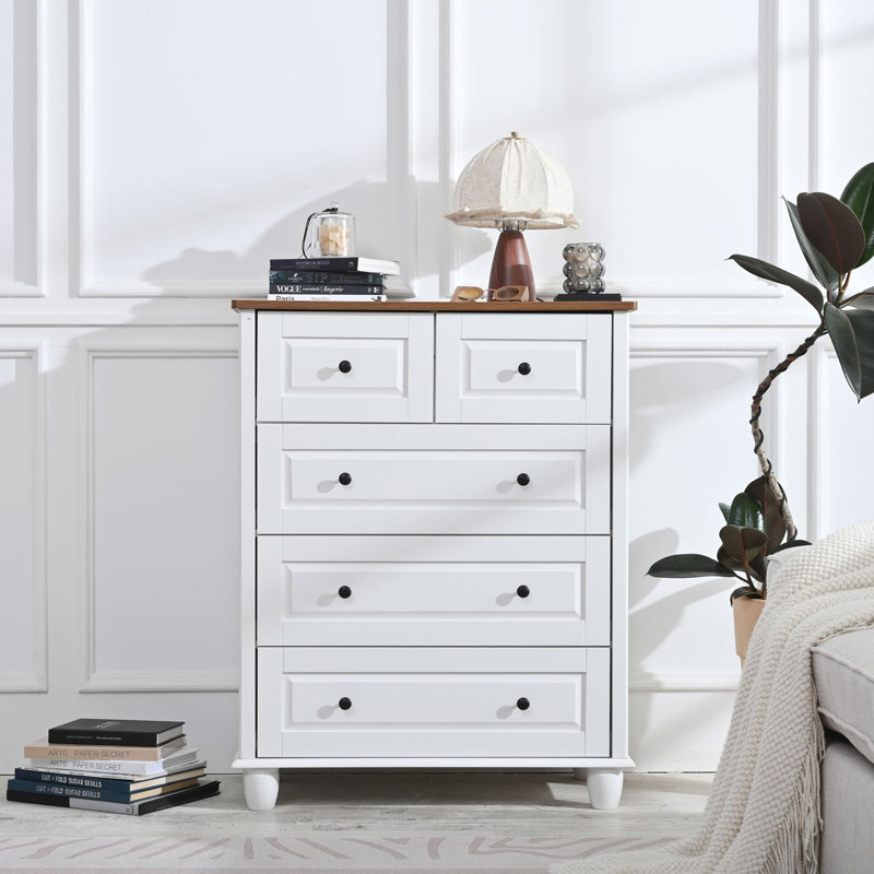 White 5-Drawer Tall Chest, Deep Storage for Living Room, Hallway, and Office, Maximizing Space and Style