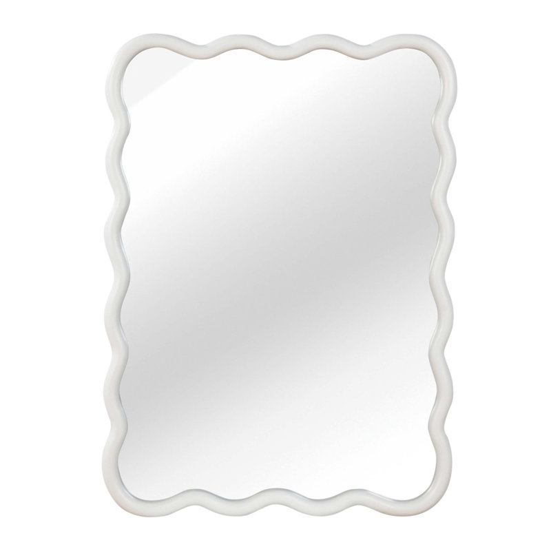 Miroir décoratif blanc rectangulaire en bois massif ondulé de 20 po x 30 po pour la chambre à coucher, la salle de bain, le salon et le vestibule
