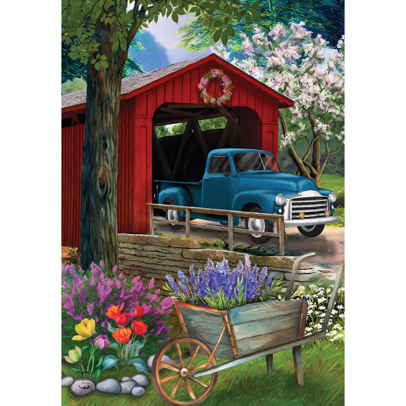 Bridge in Bloom Spring Garden Flag