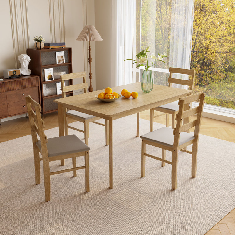 Ensemble de salle à manger 5 pièces en bois massif au fini bois original avec chaises rembourrées, table rectangulaire pour 4