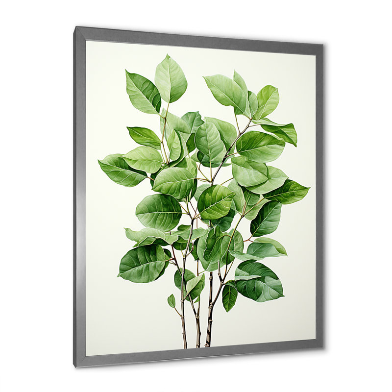 «Green Elegance Leaves» sur toile, H 40 po x l 30 po x P 1,5 po, Cadre simple argenté