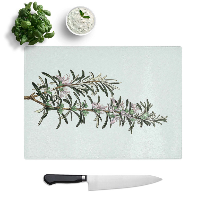 Tempered Glass Rosemary Illustration Chopping Board, 39 cm W x 28.5 cm L
