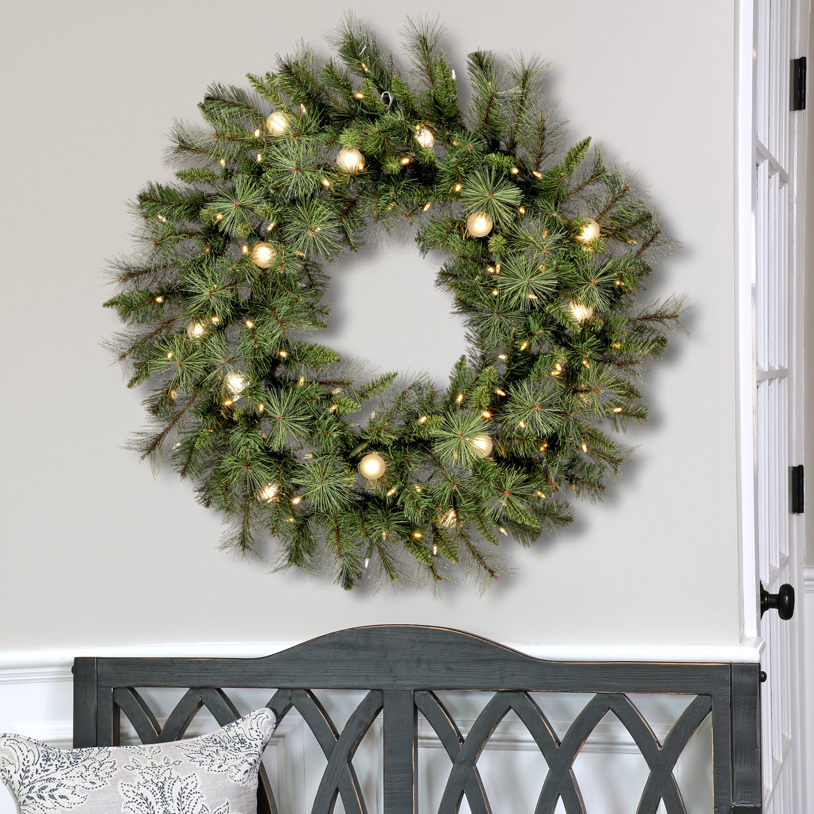 Pvc Greenery 36" Pre-Lit Belgium Wreath, 36" W x 36" H x 7" D, Clear/White