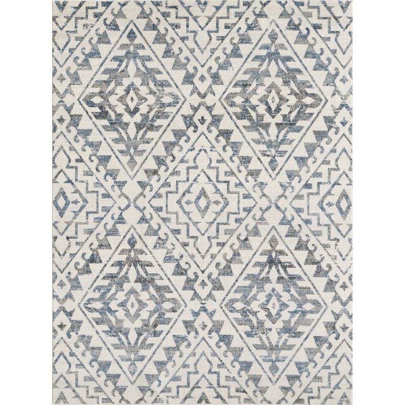 Tapis bleu / crème Kirshner, Rectangle 9 pi x 12 pi