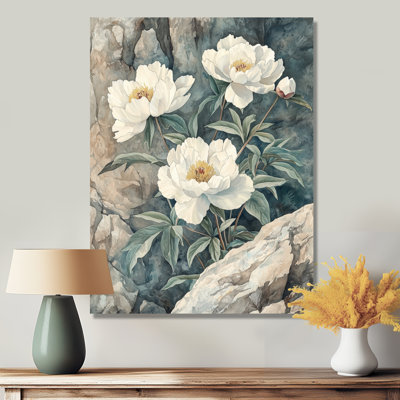 Monochrome Peonies By The Cliff Edge I - Peonies Canvas Art