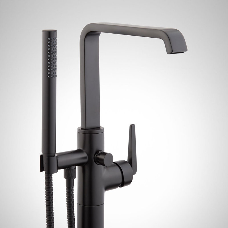 Drea Floor Mounted Tub Filler with Built-In Diverter, Matte Black