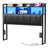 Storage Upholstered PU Headboard With LED Lights & Charging Station-20747469-20747470