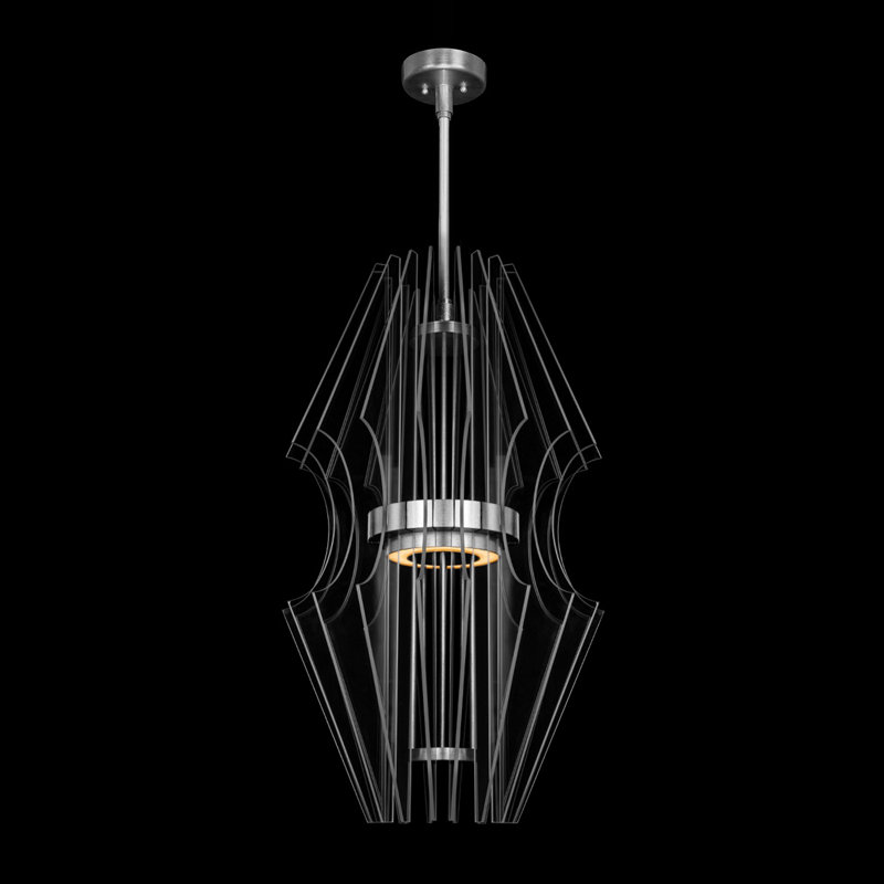 Newton Silver Leaf 3-Light Geometric LED Pendant with Carved Crystal