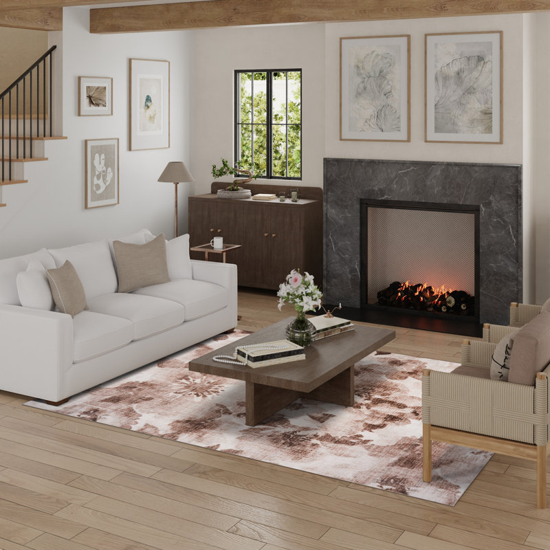 HGTV Chubbuck Machine Washable Indoor Rug, Printed Soft Flannel Polyester with Non-Slip Backing, Jania Tan 5x7, Tan