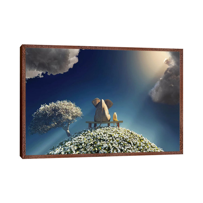 Elephant And Dog Sitting On A Spring Planet by Mike Kiev - Print on Canvas, 101.6 cm H x 66.04 cm W