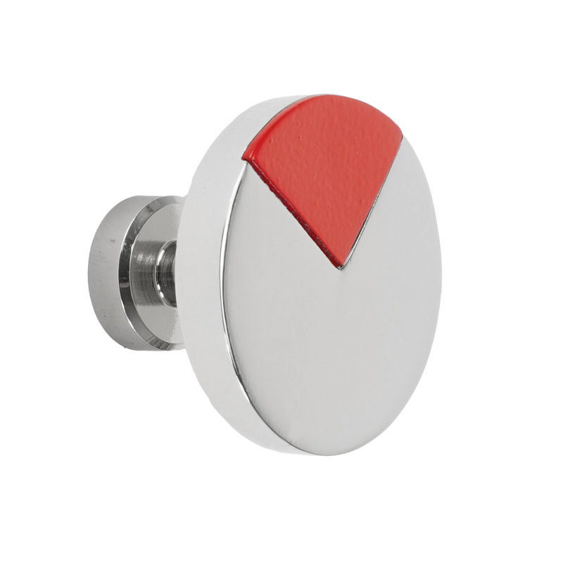 Spectra large round knob in Platinum finish with Red