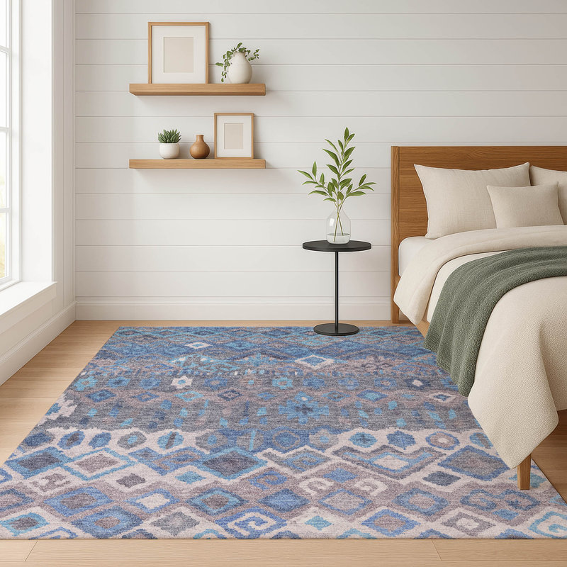 Premium Machine Washable Mayfield AMF2304 Casual Rug, Blue, 3' x 5'