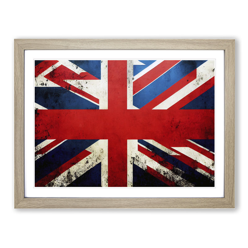 XH1022-6701X Painted Union Jack Flag Vol.4 - Single Picture Frame Painting, 46cm H x 64cm W x 2cm D, Oak Framed