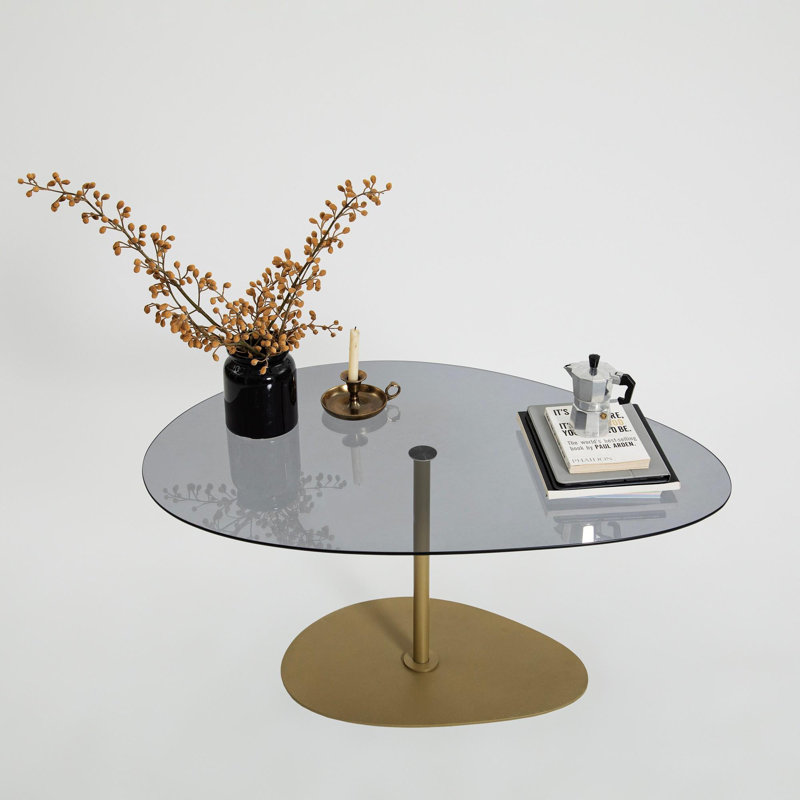 Modern Coffee Table with Dark Grey & Gold Finish, 35.4 x 15.7 x 23.6 inches | 100% Tempered Glass Top, Sturdy Metal Legs | Disassembled for Easy Assembly, Stylish Addition to Any Living Room or Lounge